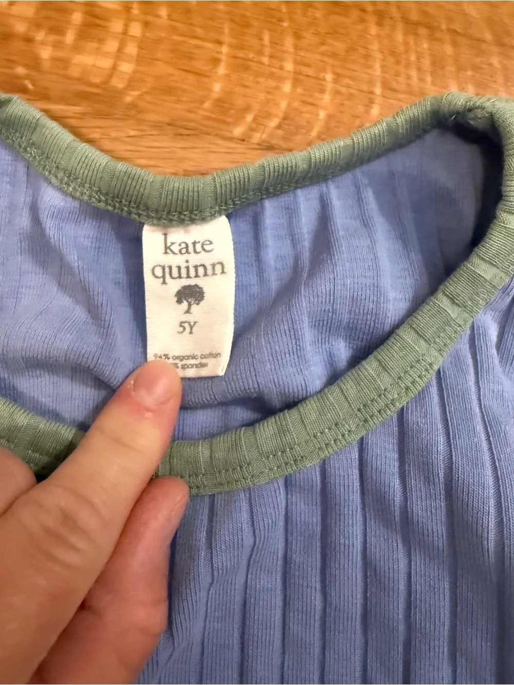 KATE QUINN Kids Blue Ribbed Tank and Shorts Set with Green Trim Size 5Y